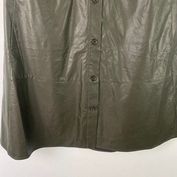 Banana Republic Vegan Leather Midi Skirt Size 4 Button Front Green Pockets - Picture 3 of 11